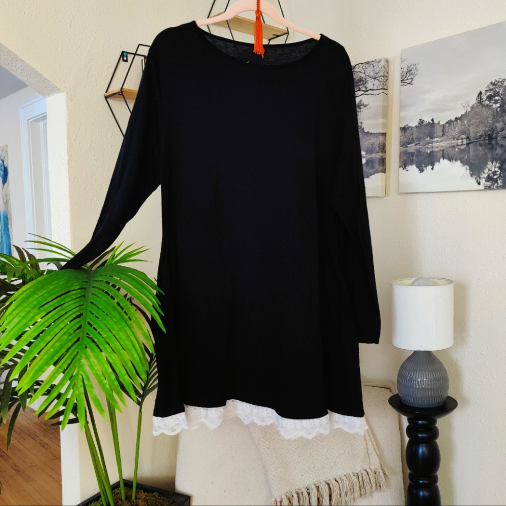 Black Skater Dress With Pockets and Lace Bottom